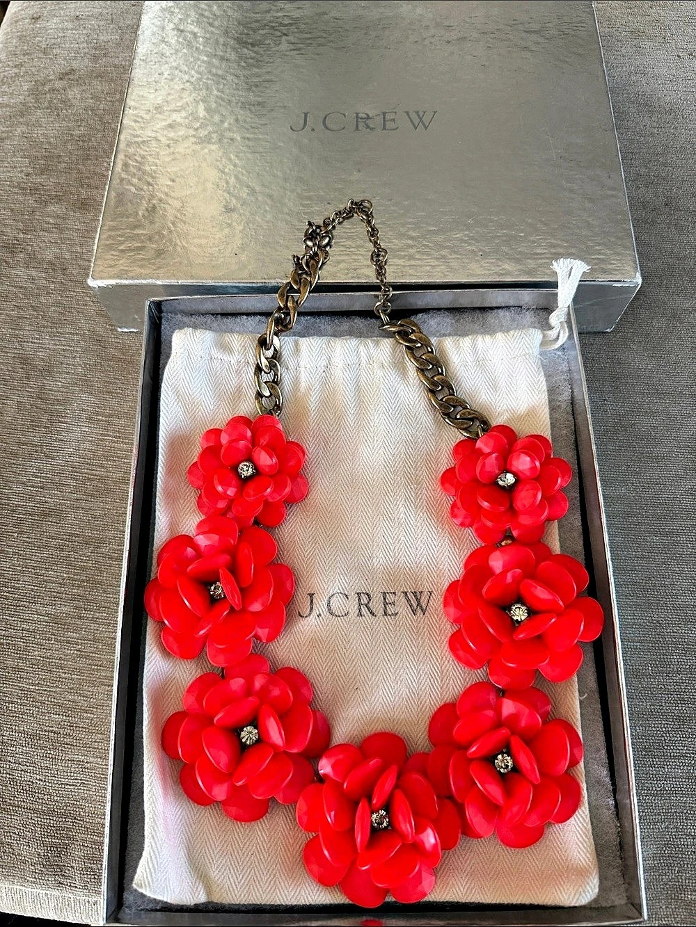 J.Crew Flower Boom Statement Necklace Red & Gold